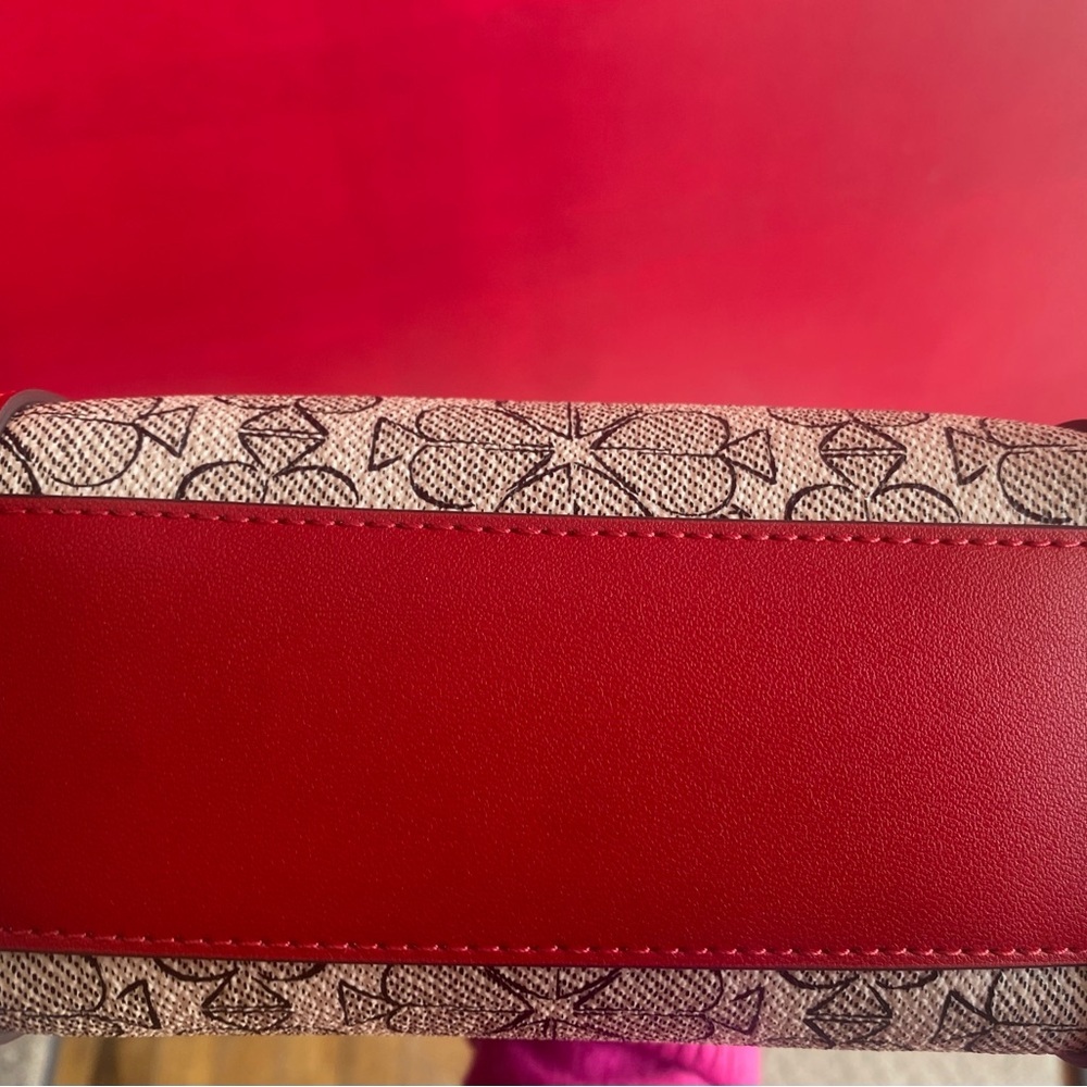 Special Flowers & Heart Kate Spade Coated Canvas Red Leather Trim Mini-Tote NWT - Picture 8 of 12